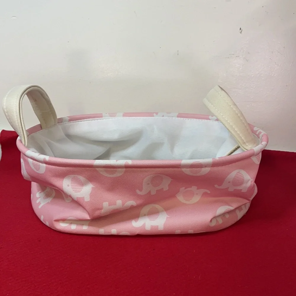 TM Designs Kids Storages Baskets Canvas Pink & White Elephants lot of 2